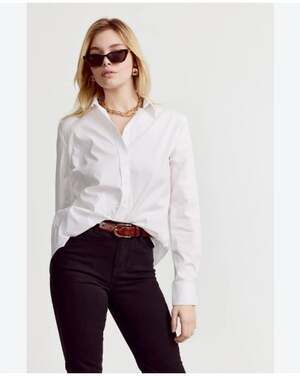 THE SHIRT Rochelle Behrens Shirt Womens XL White Button Front Top Blouse